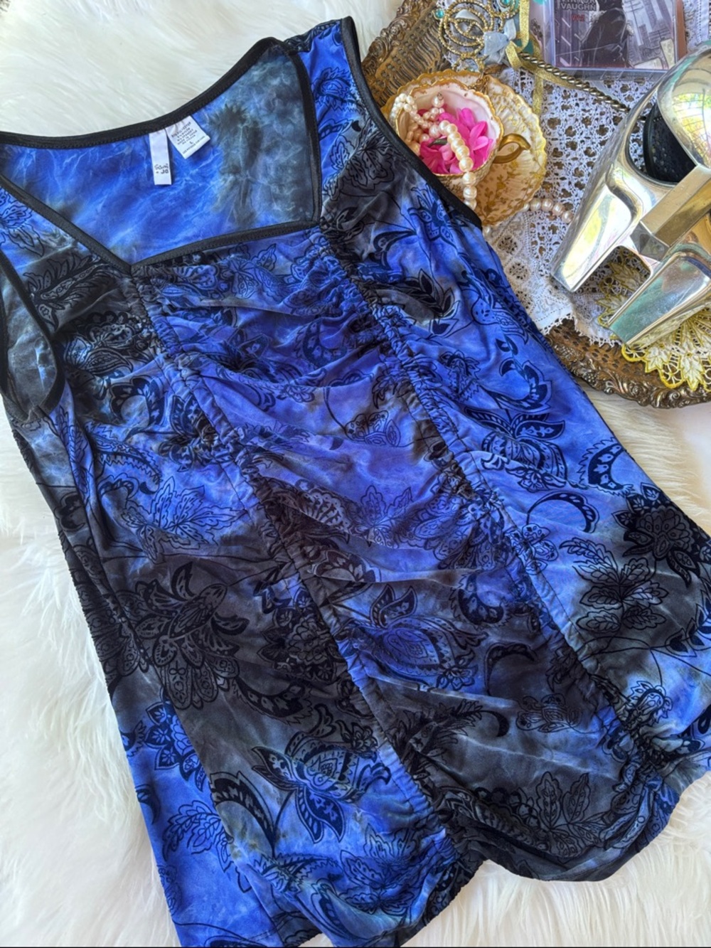 Vintage Y2K Burnout Floral Square Neck Corset Tank Top Velvet Goth Large 90’ Hot